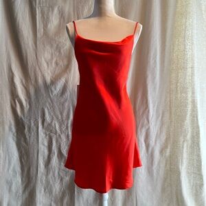 Resa NWT silky orange cowl neck slip dress